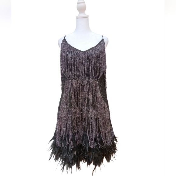 Elegant Black Fringe Midi Dress - Picture 1 of 13